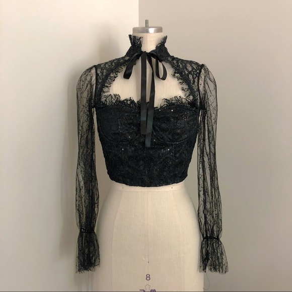 YesStyle Tops - Lacey collar long sleeve top